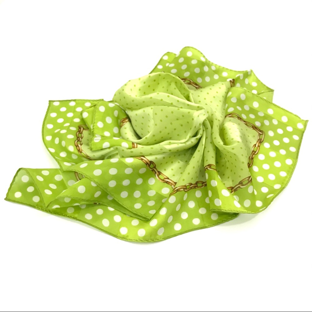 ECHO Lime GREEN Gold CHAIN SQUARE SILK SCARF Dot